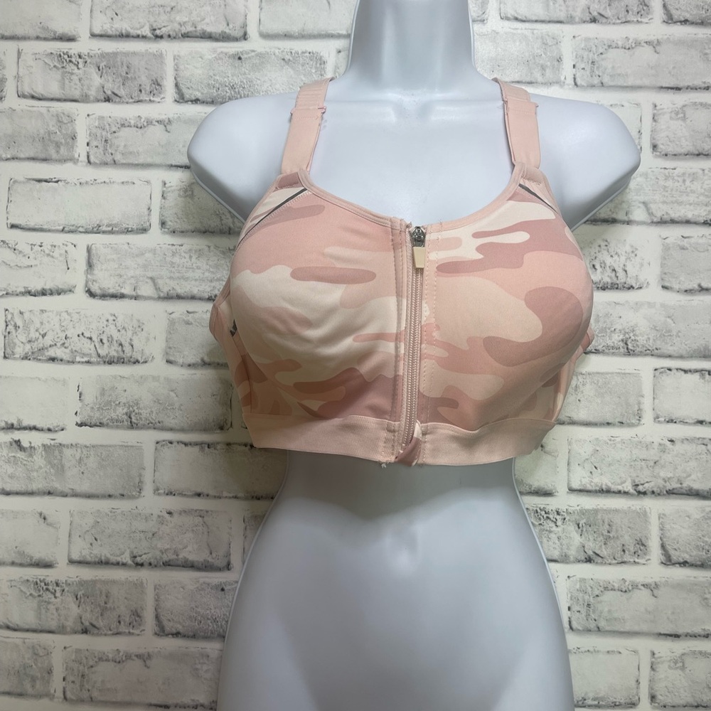 Layer 8 Women’s Maximum Support Pink Camo Zip Front Spirts Bra XL